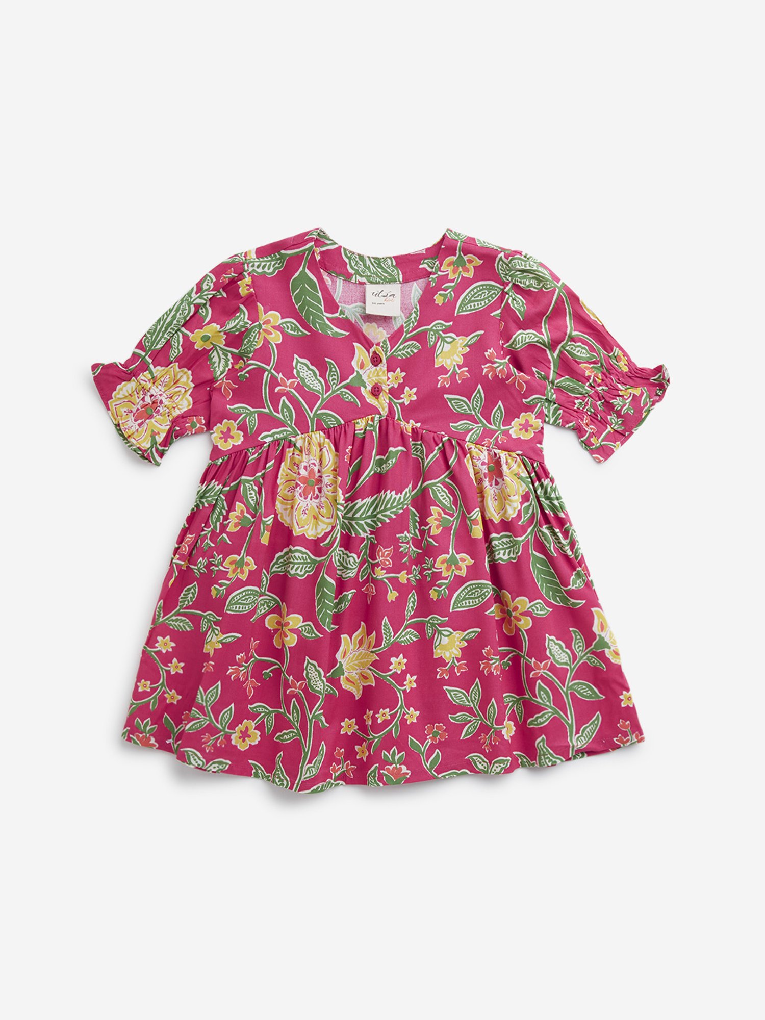 Utsa Kids by Westside Dark Pink Floral Printed Peplum Ethnic Top