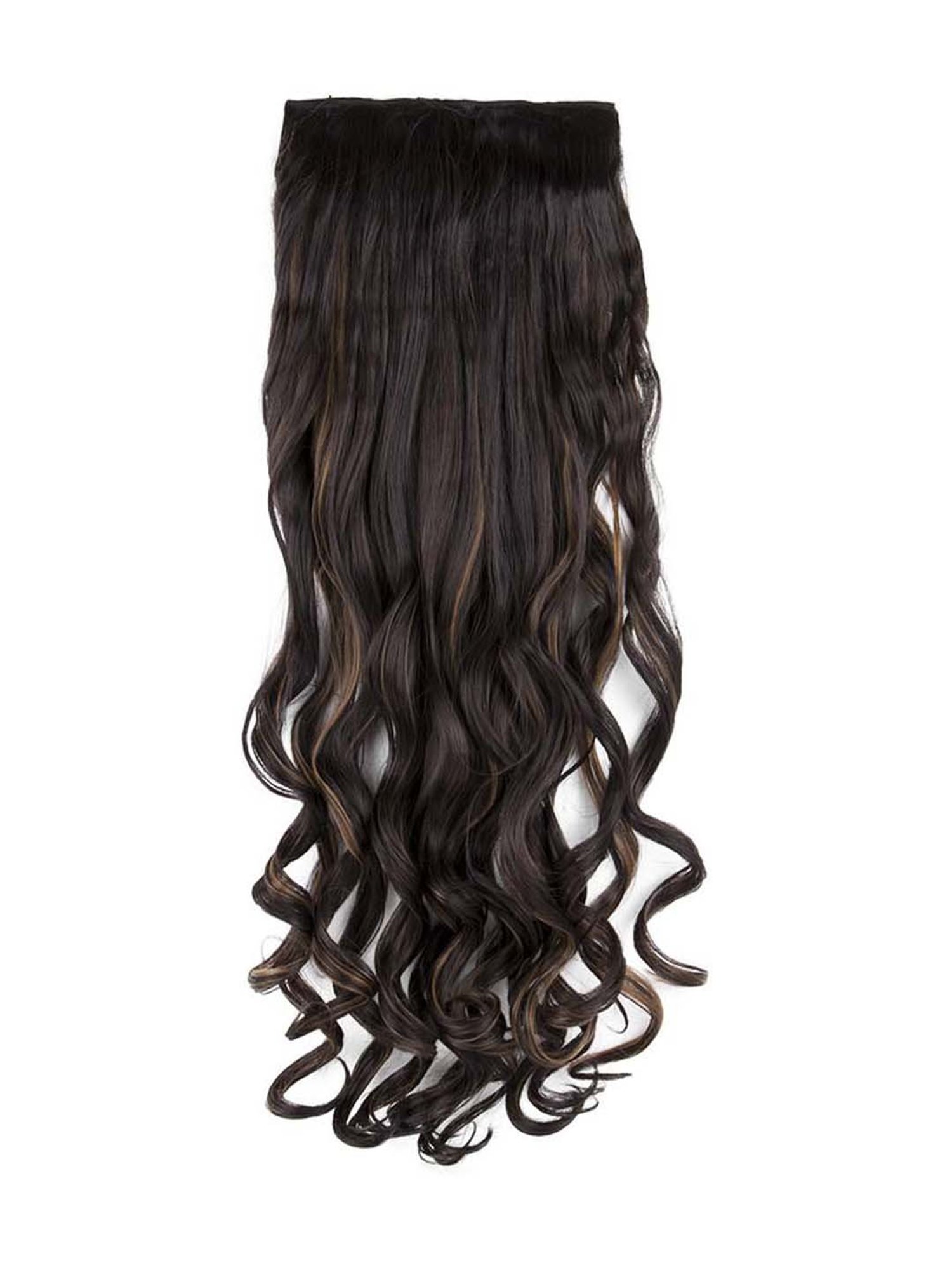 Streak Street Clip-In 30 Inch Beach Wavy Dark Brown Hair Extensions with Golden Highlights