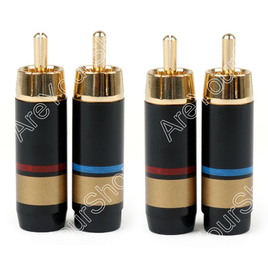 4PCS Copper RCA Plug Audio Cable Male Connector Adapter Connector Soldering Phono Male for 6.6mm Cable