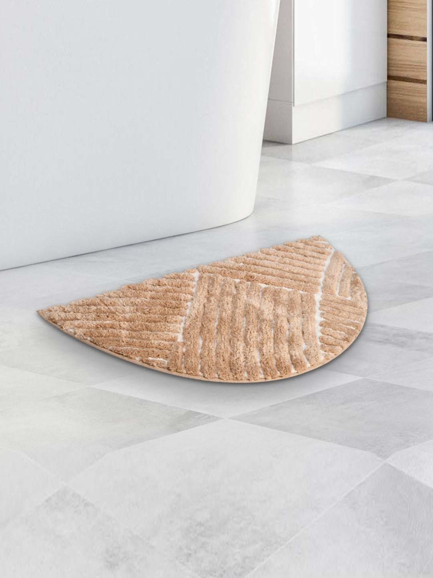 @home Brown Polyester 800 GSM D Shaped Anti Skid Bath Mat