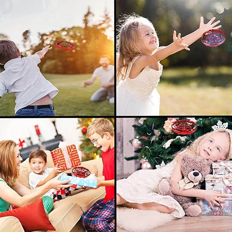 Toys Kids Flying Drones Mini Hand Controlled Flying Ball Drone with 2 Speed and LED Light for Kids and Girls Gift Red