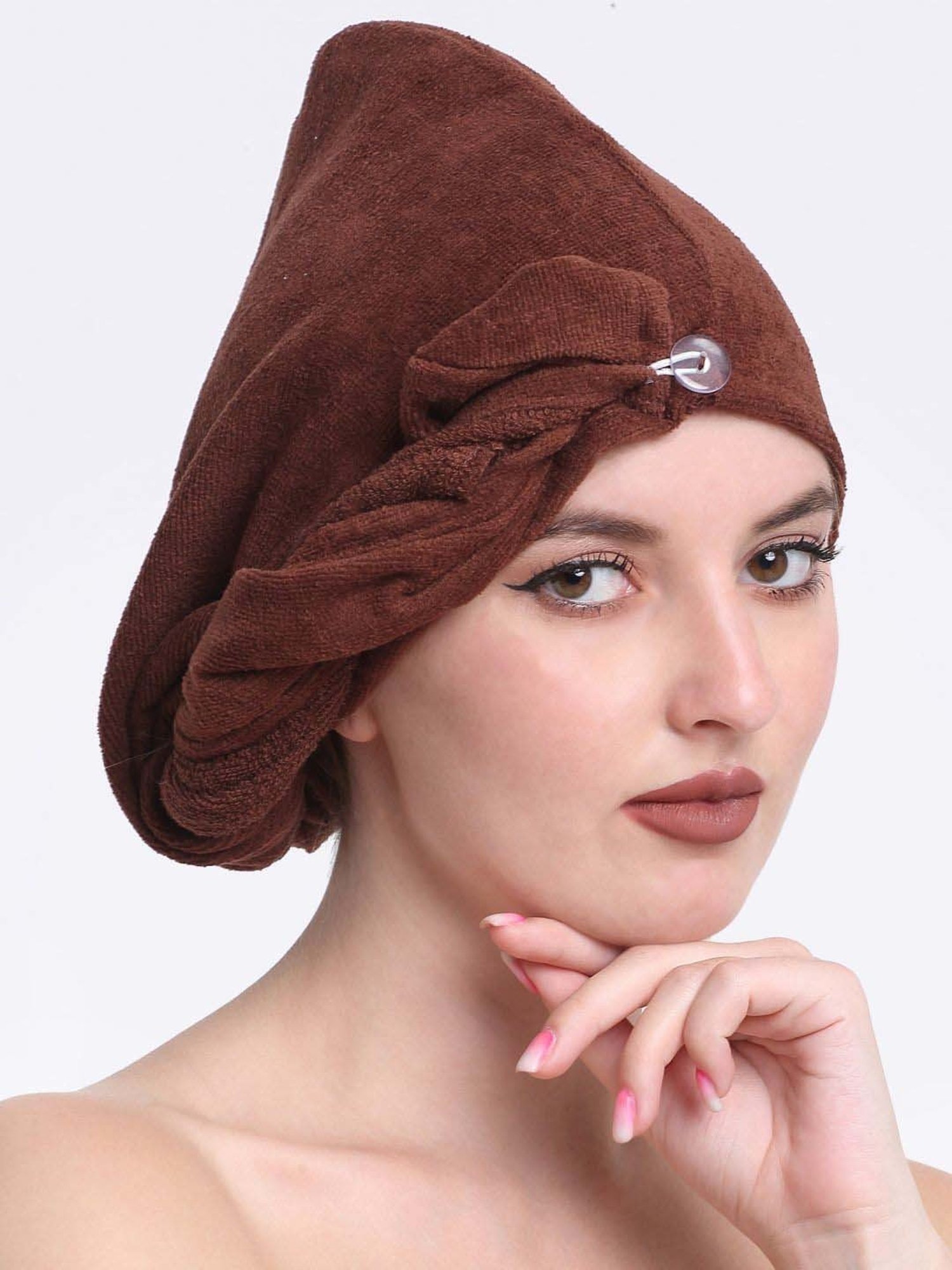 Creeva Luxury Brown Cotton 380 GSM Hair Wrap - Set of 2