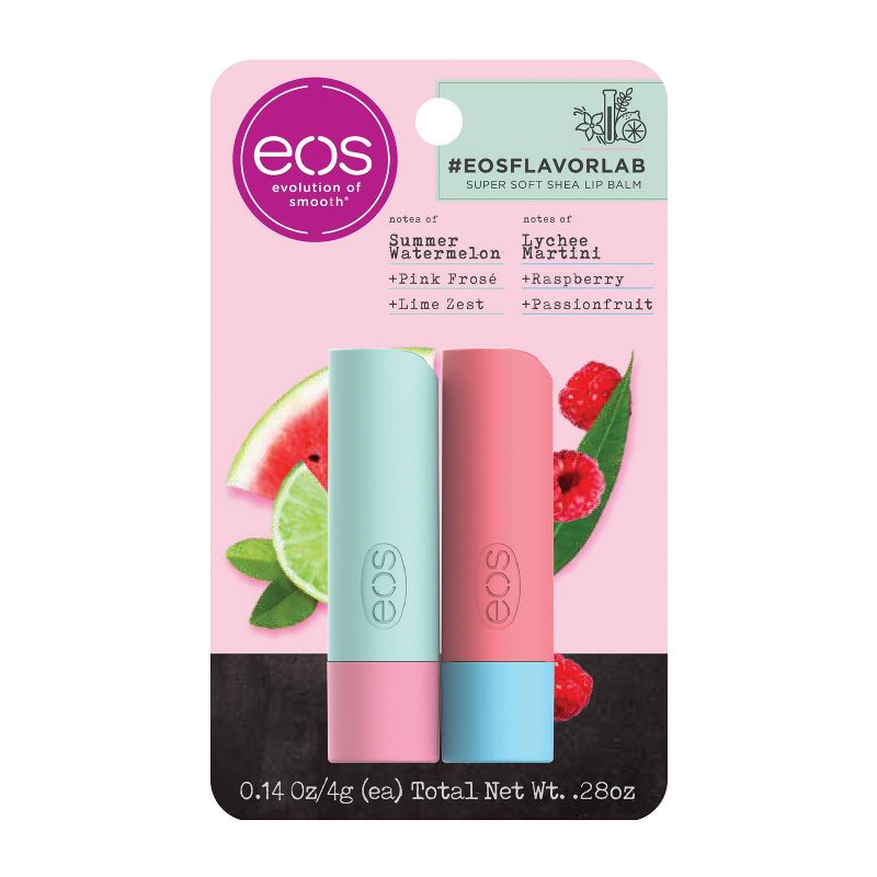 eos Flavor Lab Lip Balm Sticks - Watermelon Frose and Lychee Martini - 2pk/0.28oz