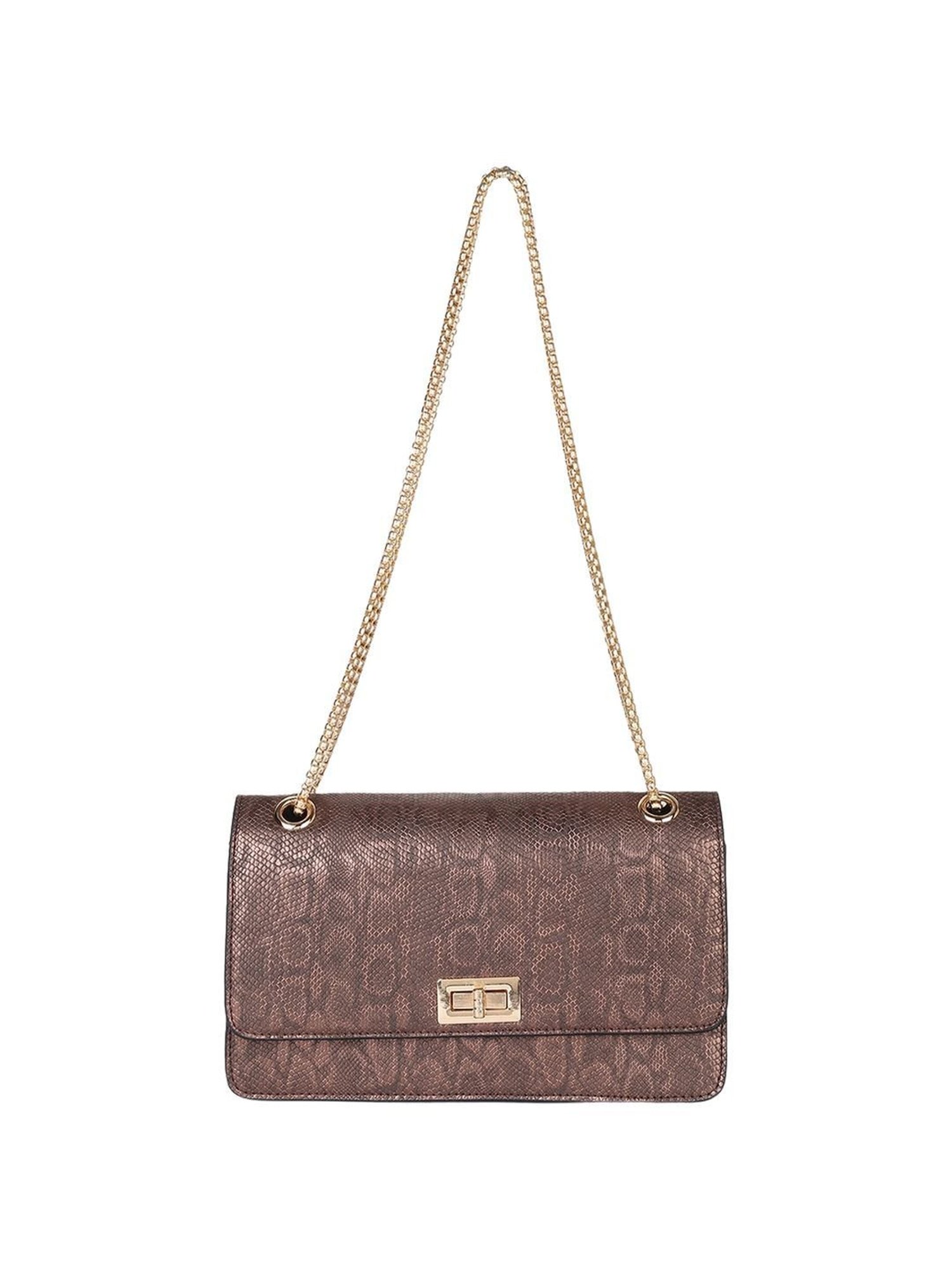 Carlton London Dark Brown Textured Medium Sling Handbag