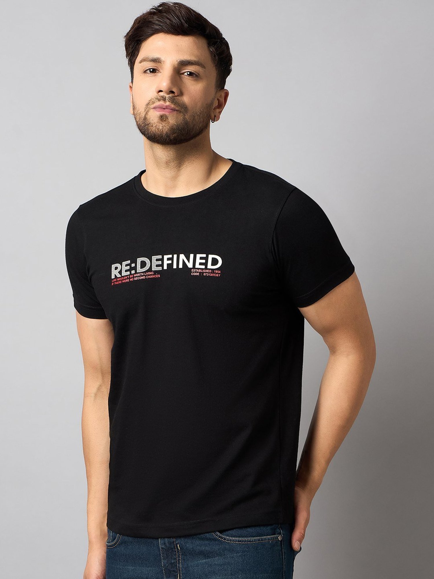 Club York Black Regular Fit Printed T-Shirt