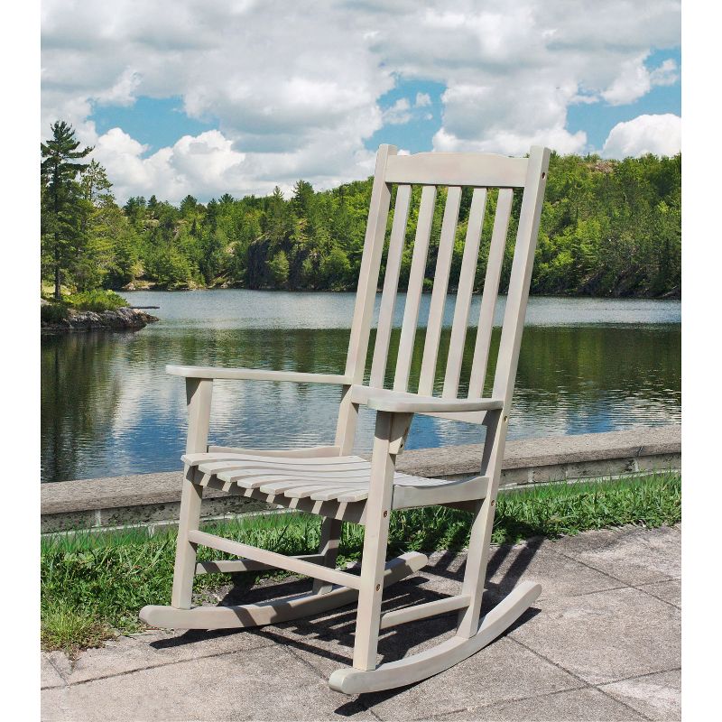 Northbeam Outdoor Solid Acacia Hardwood Slatted Back Rocking Chair for Deck, Porch, & Patio Seating with 250 Pound Capacity, Grey