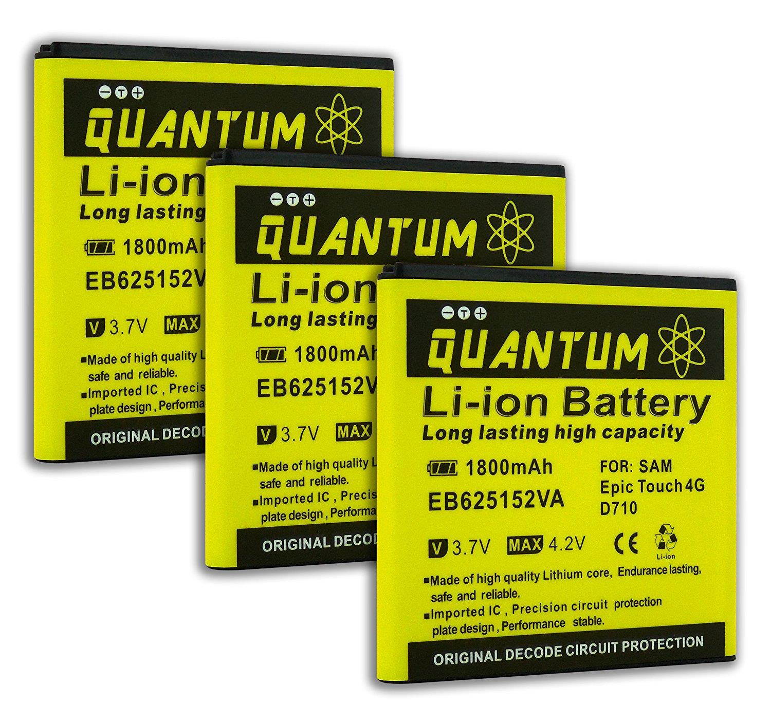 QUANTUM 3x 1800mAh Li-Ion Batteries +Wall Charger with USB port for Galaxy S2  SPH-D710  12 MONTH WARRANTY