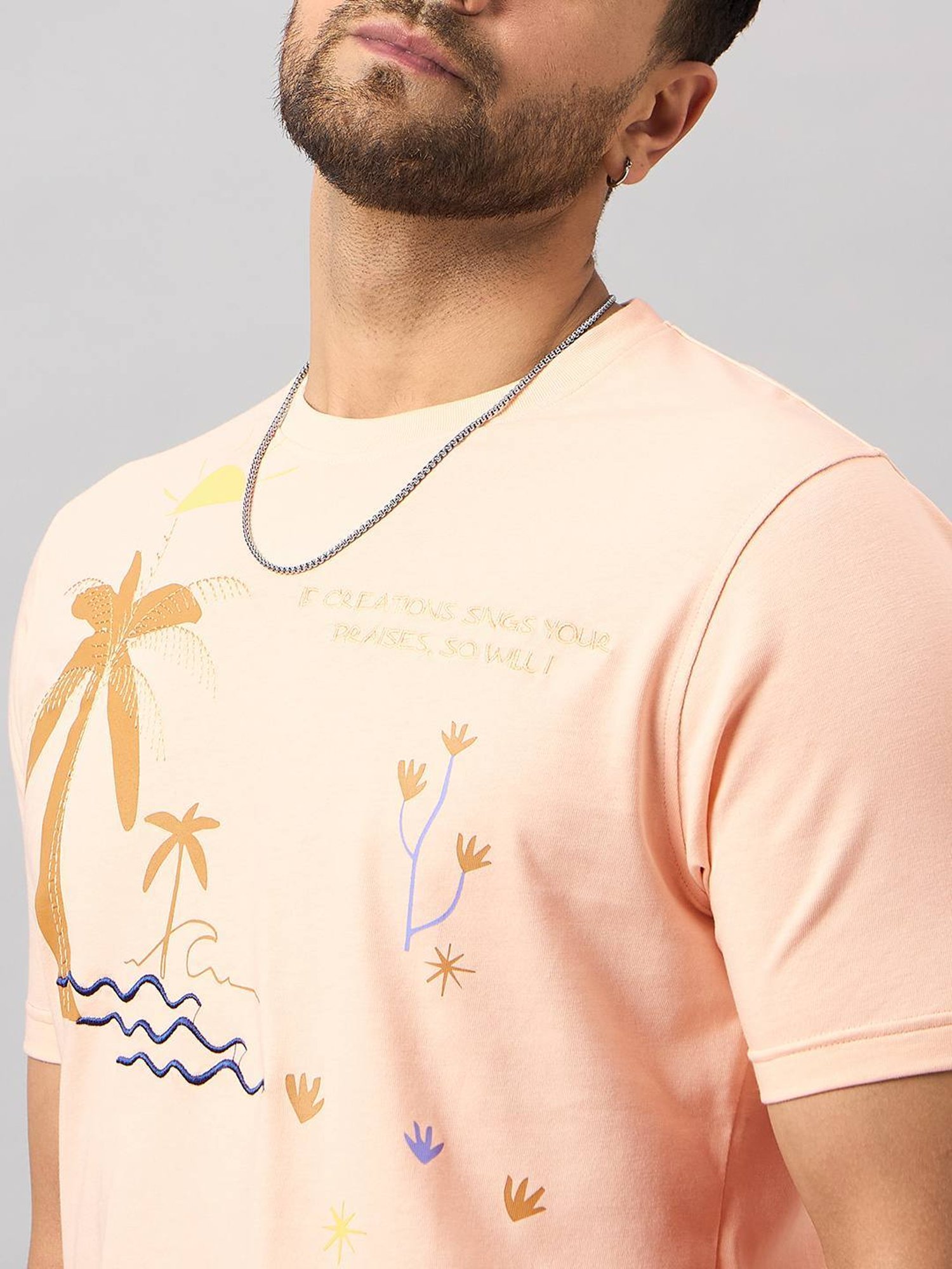 Club York Peach Regular Fit Printed T-Shirt