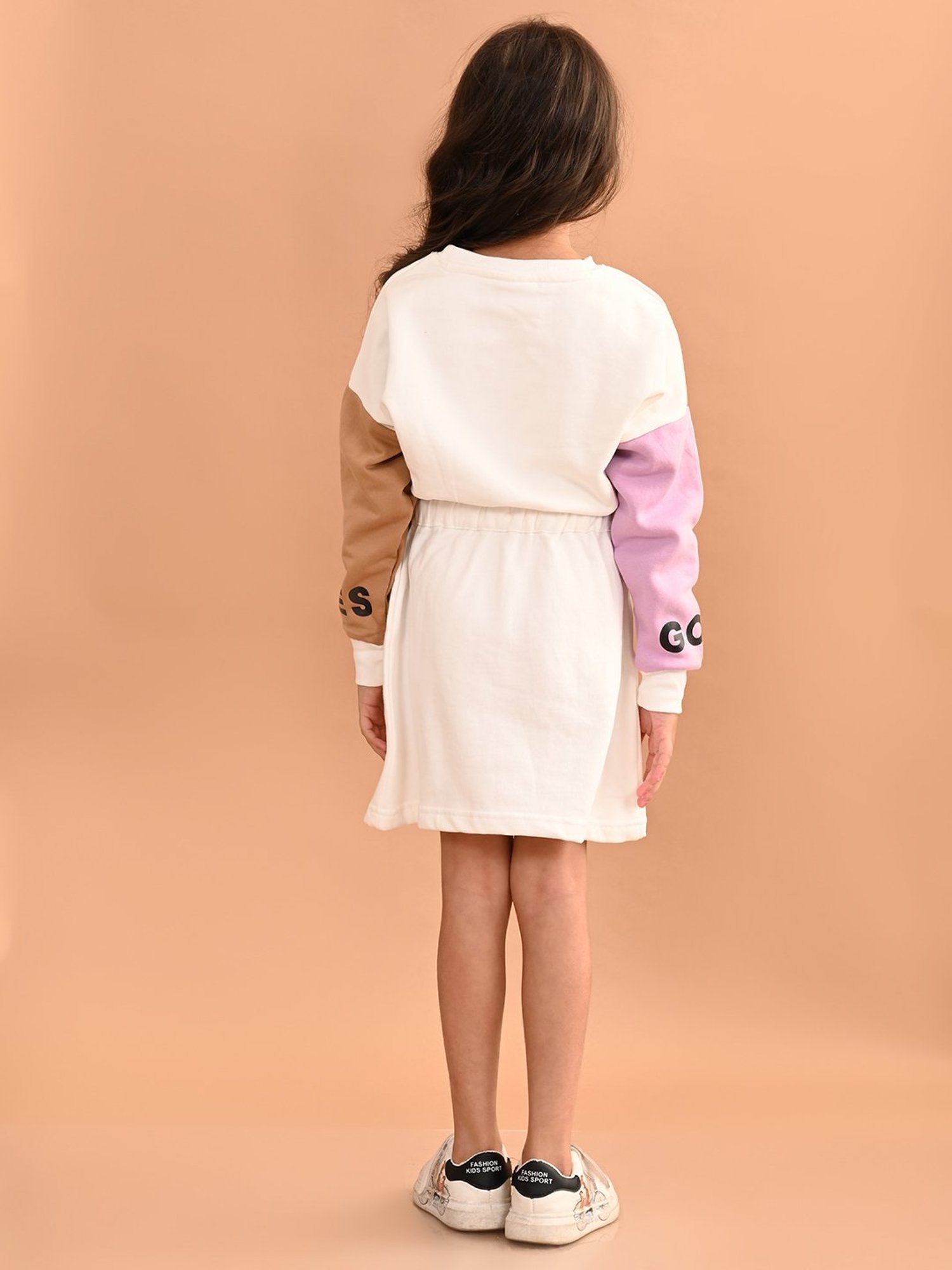 LilPicks Kids Off White Solid Full Sleeves Dress