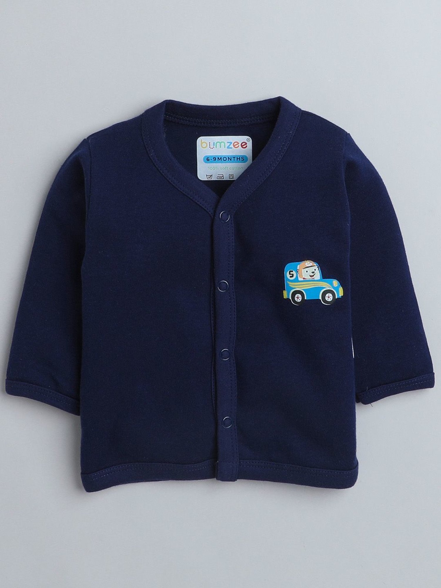 Bumzee Kids Navy & White Printed Full Sleeves Jhablas (Pack Of 3)