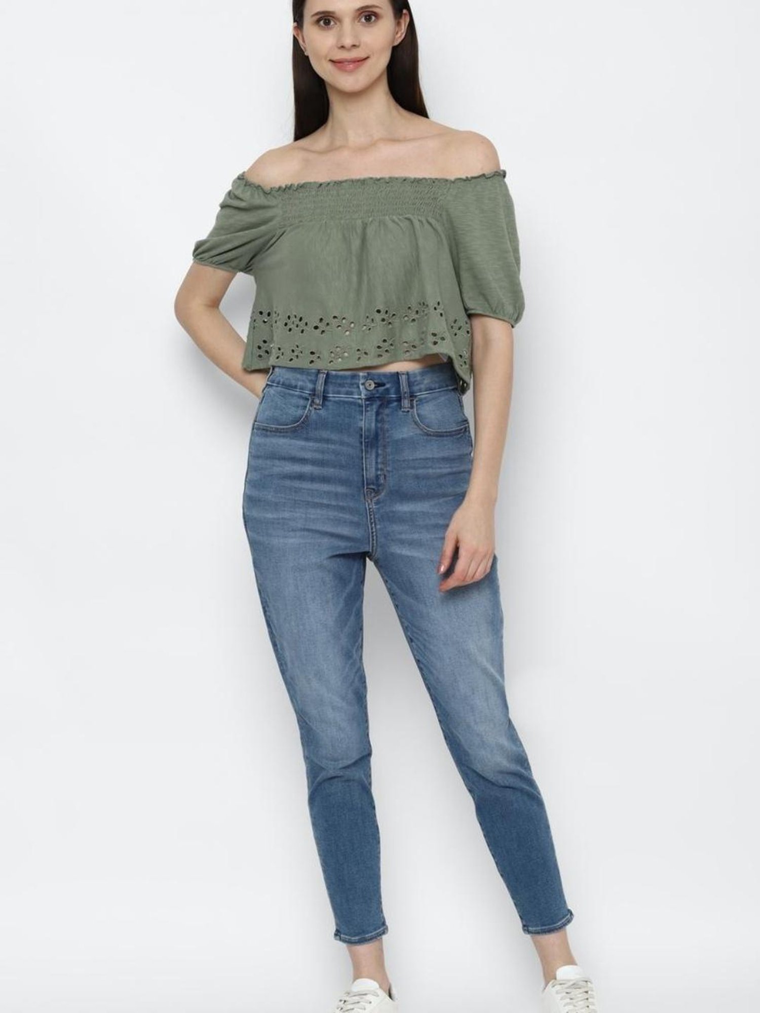 American Eagle Outfitters Olive Regular Fit Crop Top