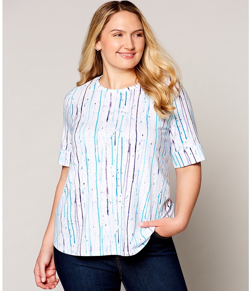 Westbound Plus Size Drip Design Short Sleeve Crew Neck Cotton Blend Tee