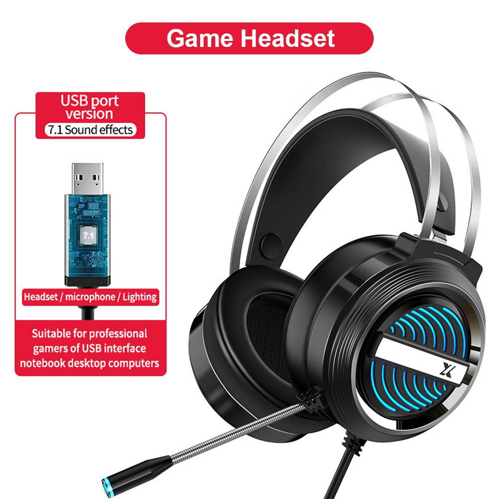 X9 Stereo Gaming Headset 7.1 Virtual Surround Bass Gaming Earphone Over-ear Game Headphone USB Plug Volume Control with Mic LED Light for Computer PC Gamer
