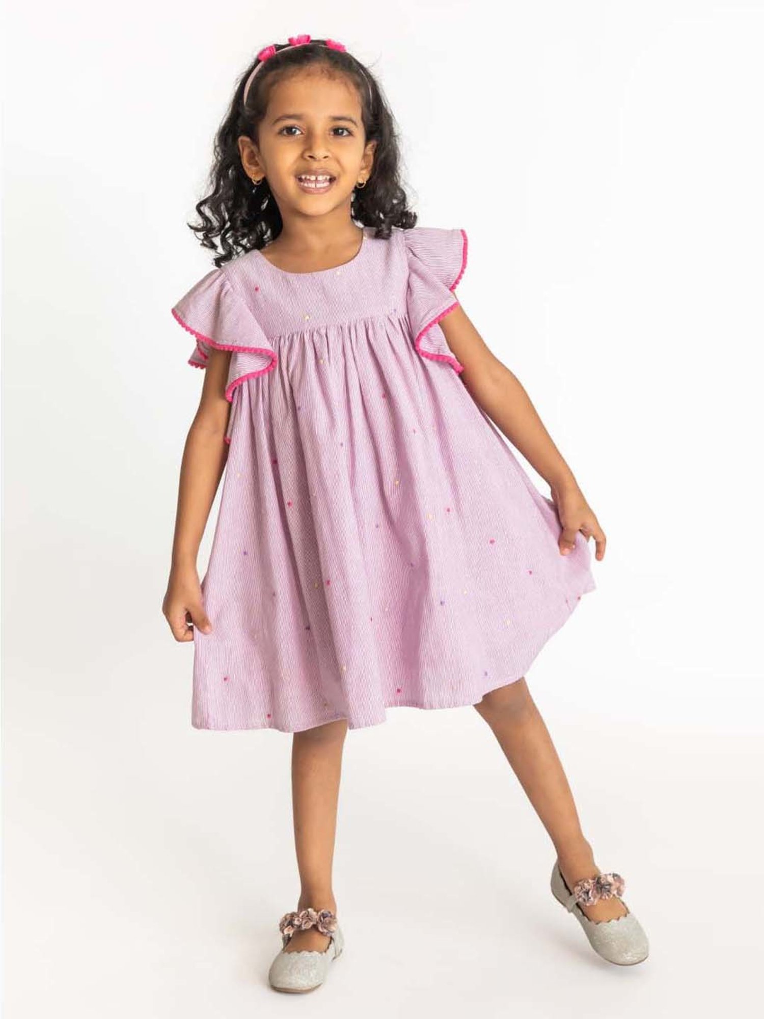 A Little Fable Kids Purple Cotton Striped Dress