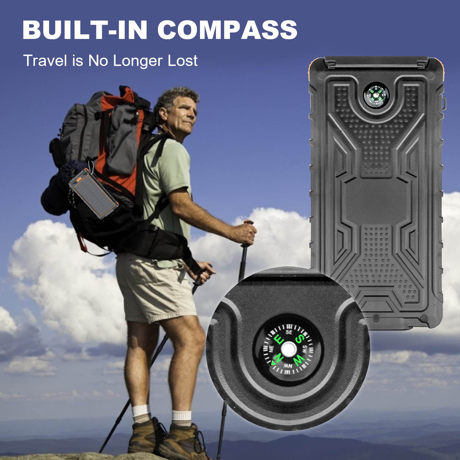 Donwell LED Light Digital Display Solar Wireless Charger High Capacity 10000mA Fast Charging Mobile Power Supply Portable Power Bank for iPhone/iPad/iPod/Samsung ,and more