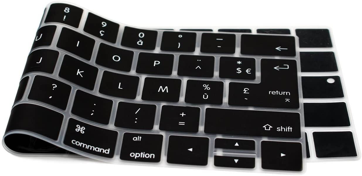 HRH AZERTY French Language Silicone Keyboard Cover Skin for MacBook New Pro with Touch Bar 13 Inch and 15 Inch (A1989/A1706,A1990/A1707) 2018 2016 2017 Release with Touch ID,Both European/USA Layout