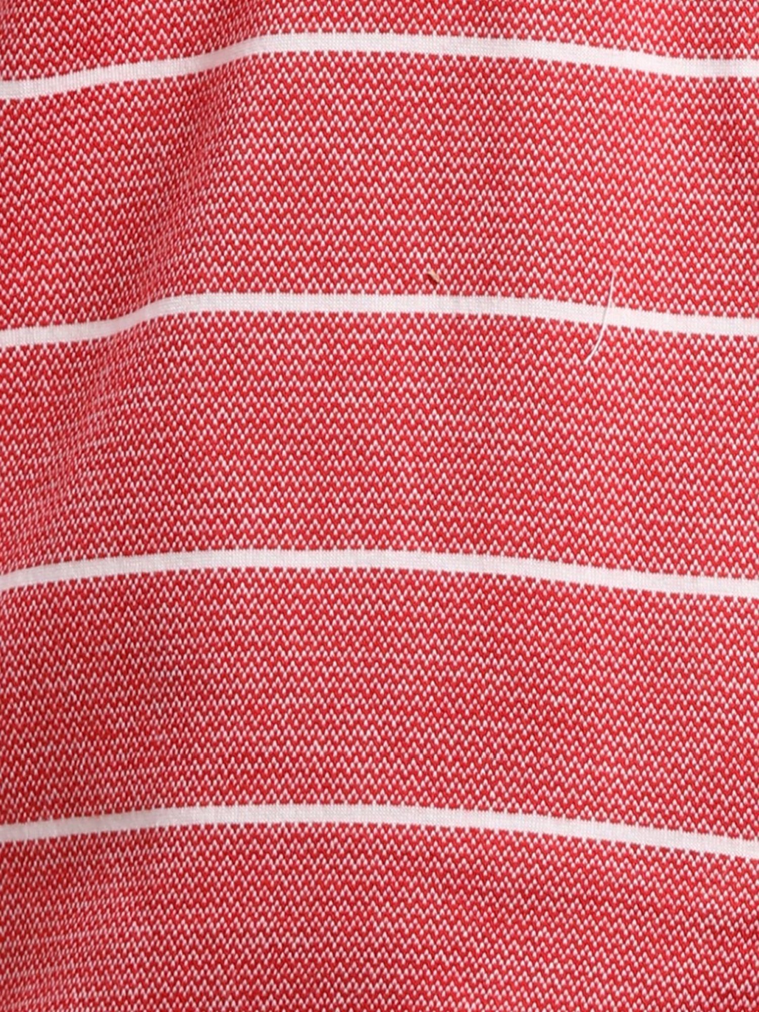 Colorplus Red Cotton Tailored Fit Striped Polo T-Shirt