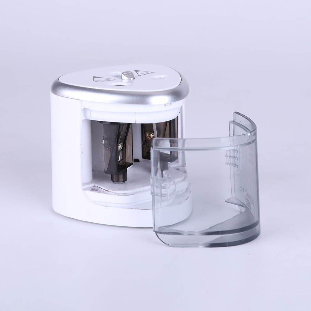 Multi-functional Automatic Electric Pencil Sharpener Battery Operated with 2 Holes(6-8mm / 9-12mm) for Home School Student Sliver