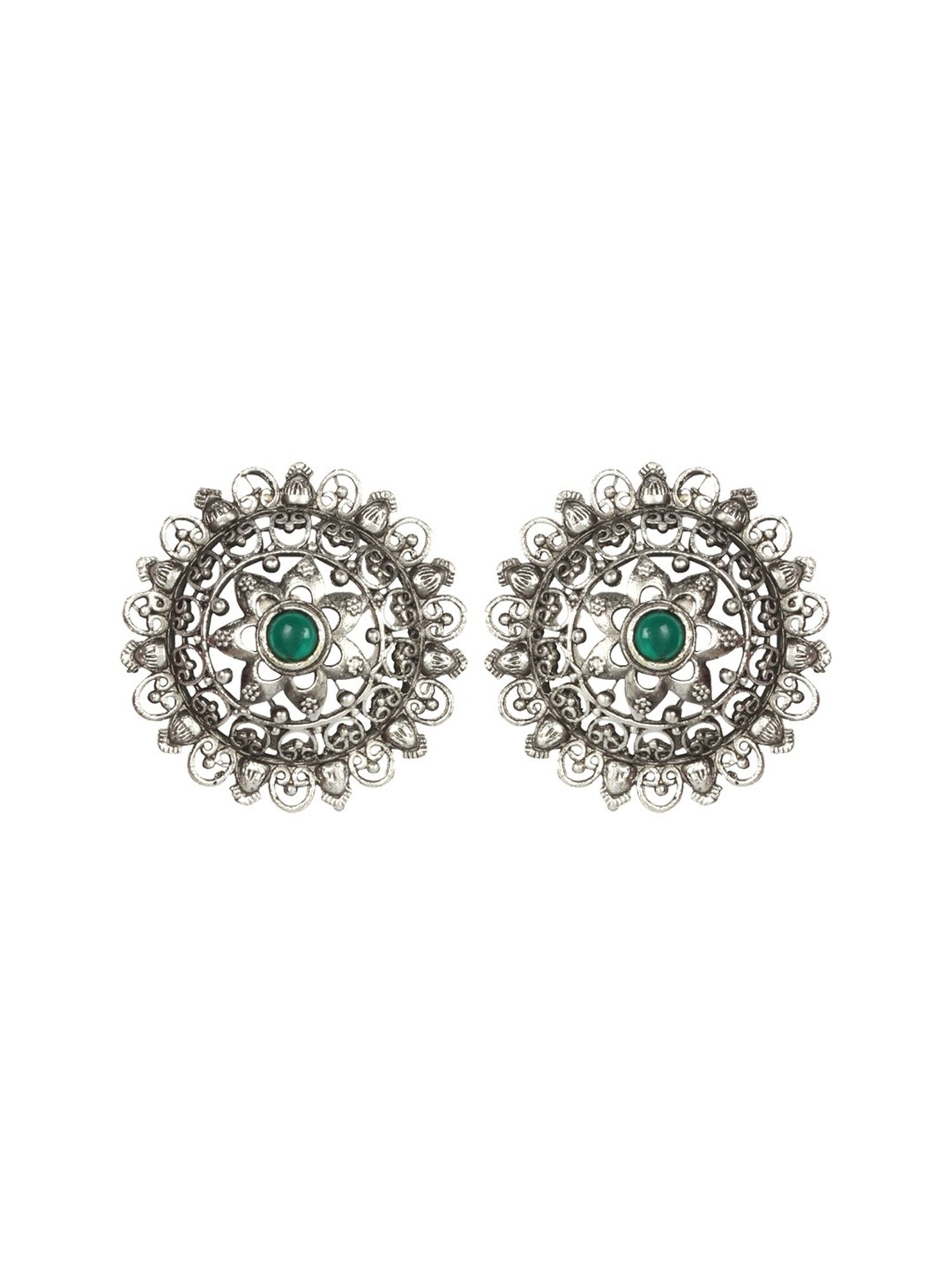 Priyaasi Oxidized Silver-Plated Self Designed Floral Stud Earrings