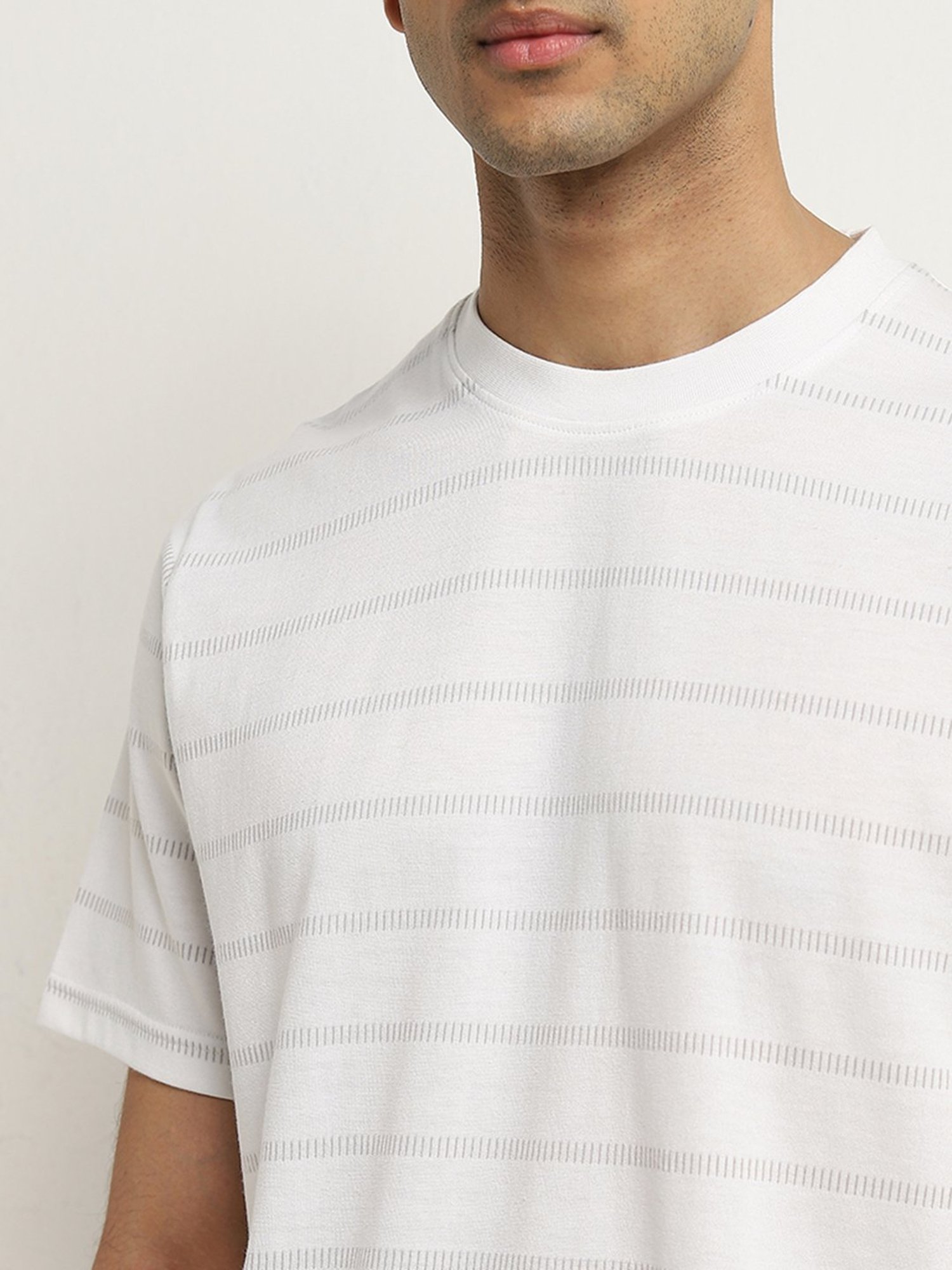 WES Lounge by Westside White Stripe Printed Relaxed-Fit T-Shirt