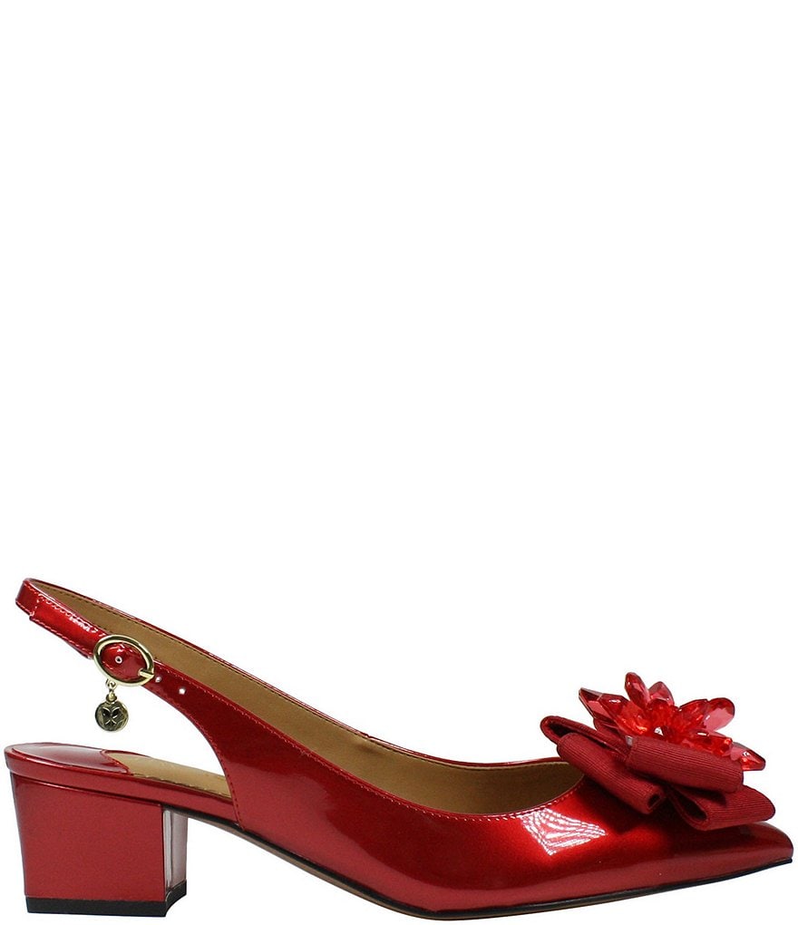J. Renee Faaye Pearl Patent Crystal Ornament Bow Slingback Pumps