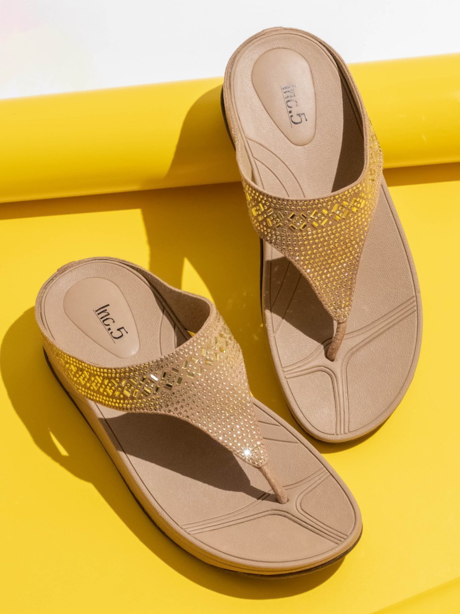 Inc.5 Women's Beige Thong Wedges