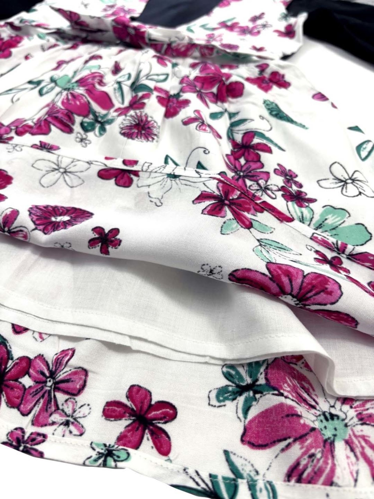 Bella Moda Kids White & Black Cotton Floral Print Full Sleeves Dress