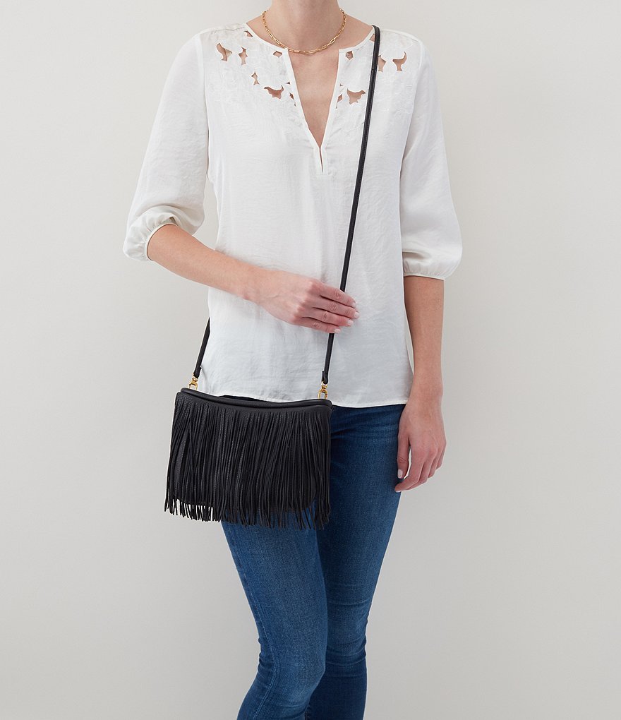 HOBO Velvet Hide Collection Wilder Leather Fringe Crossbody Bag