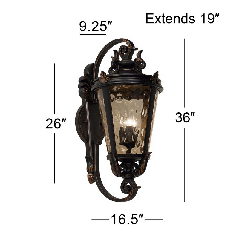 John Timberland Traditional Outdoor Wall Fixture Veranda Bronze Ornate Scroll 36" Champagne Hammered Glass for Exterior Porch