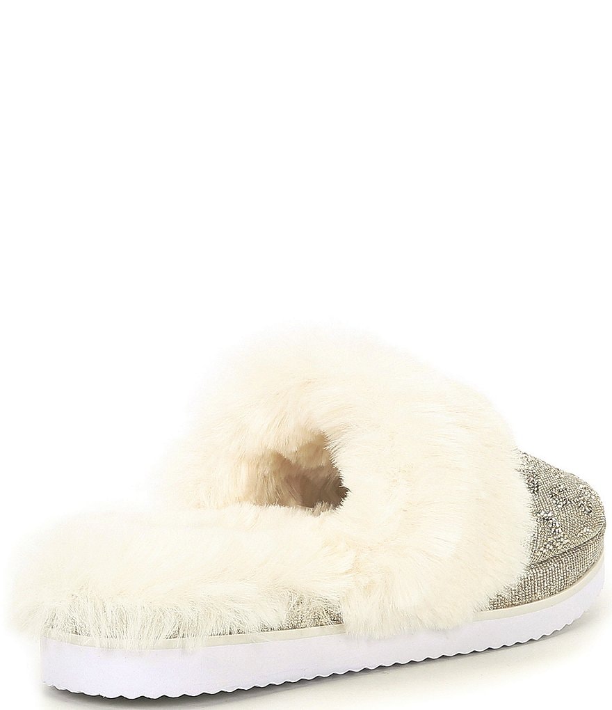 Gianni Bini Comfiee Leopard Print Rhinestone Embellished Faux Fur Slippers