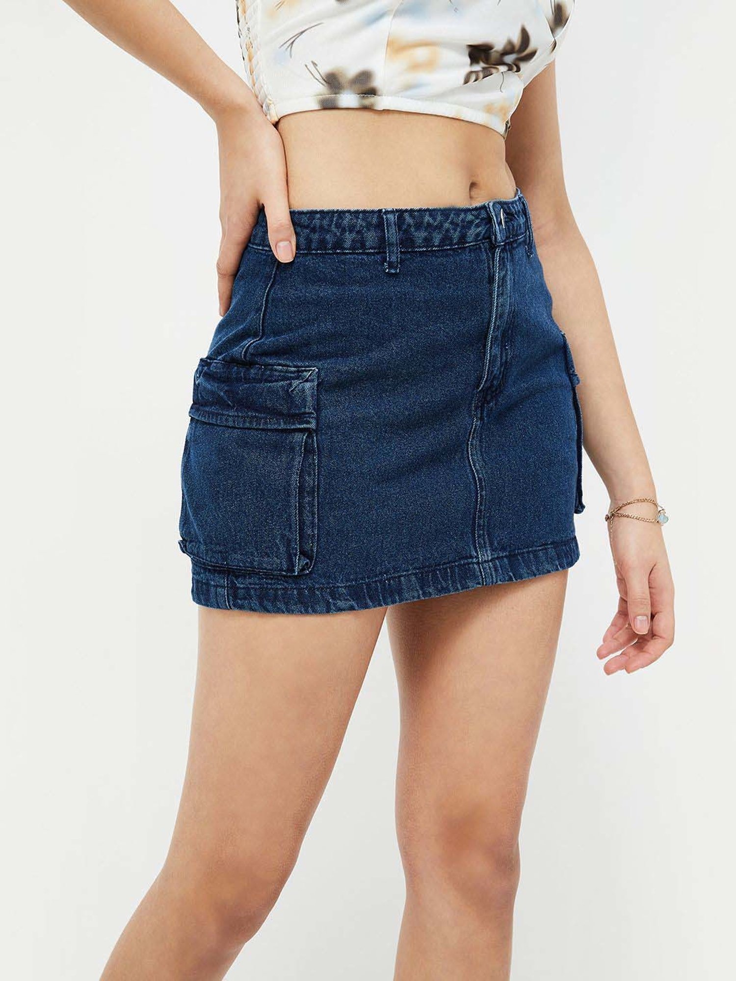 Ginger by Lifestyle Blue Cotton Bodycon Skirt