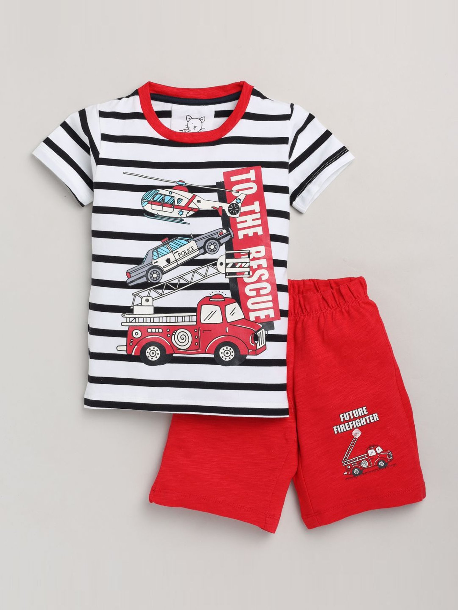Lazy Shark Kids White Printed T-Shirt & Shorts
