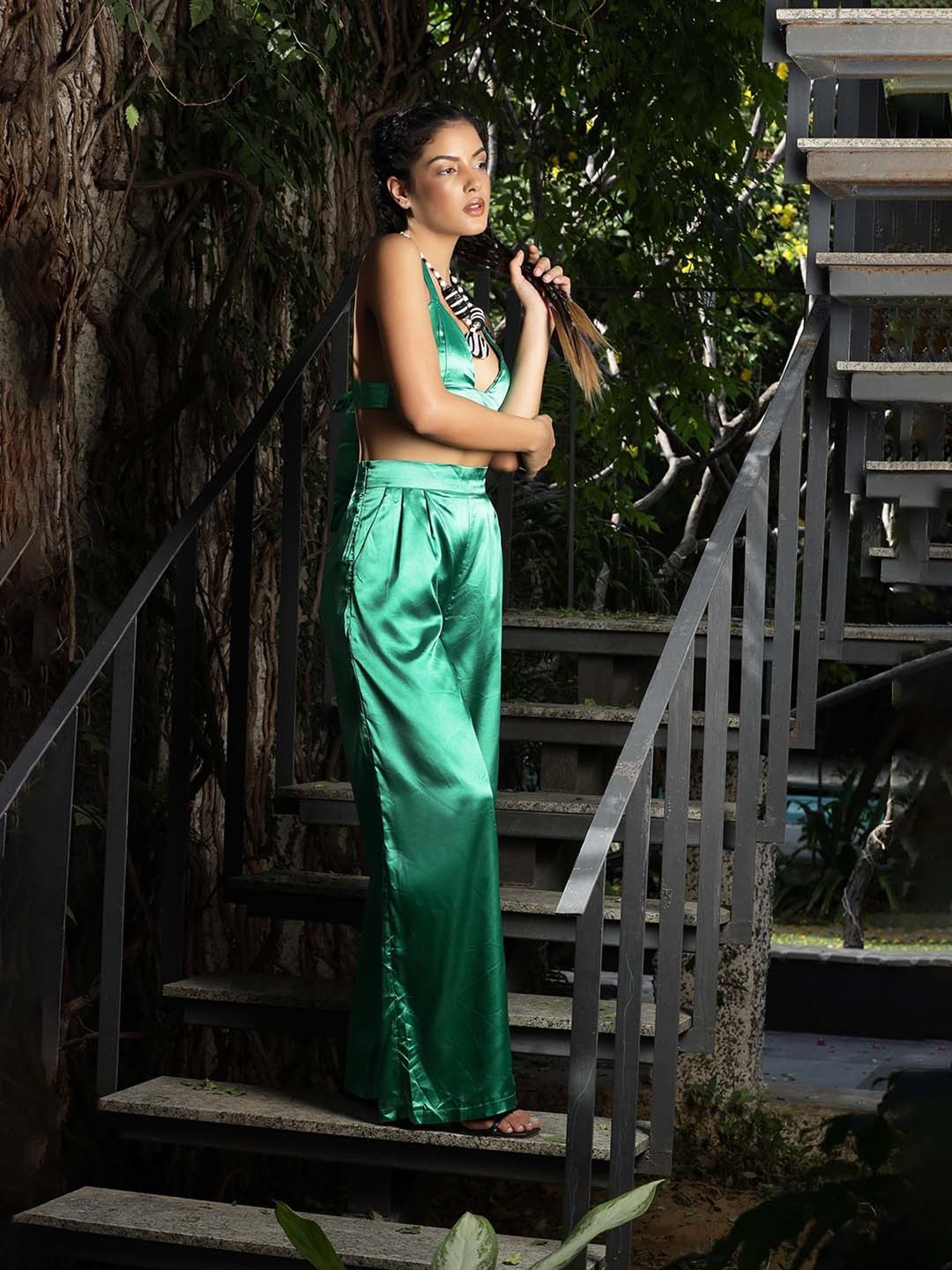 PRIZO Green Crop Top With Trousers