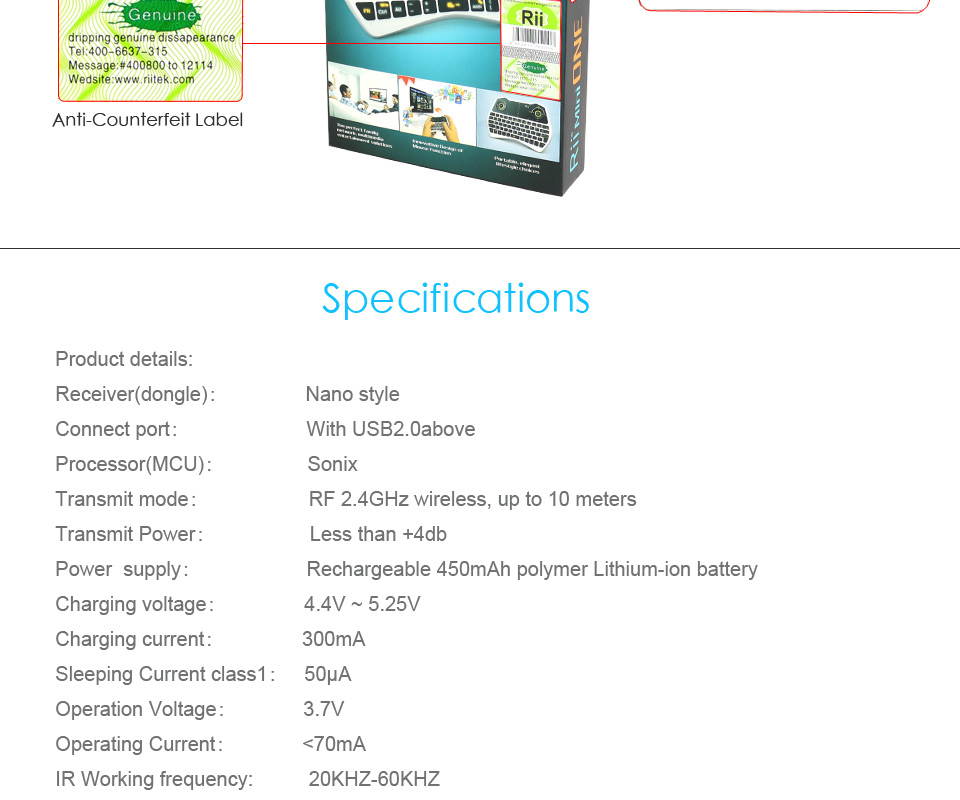 Original Rii 2.4GHz Mini Wireless Keyboard with Touchpad&QWERTY Keyboard, Backlit Portable Keyboard Wireless with Remote Control,Built-in Mic and Headphone Port for Online Voice Communication