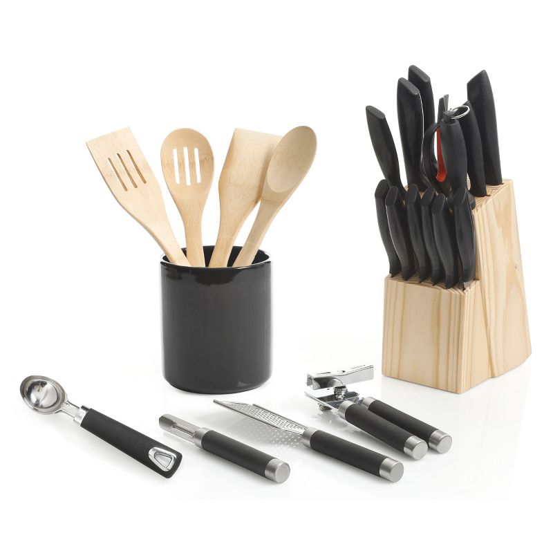 Gibson Home Westminster 23 Piece Carbon Stainless Steel Cutlery Set in Black with Kitchen Tools