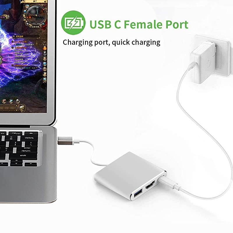 USB C to HDMI Adapter  USB Type C Adapter Multiport AV Converter with 4K HDMI Output USB 30 Port and USBC Charging Port Compatible ChromebookMacBookiMacSamsungProjectorMonitor Silver