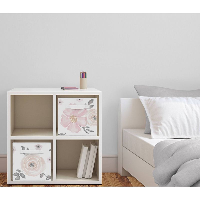 Watercolor Floral Fabric Storage Bins Pink/Gray - Sweet Jojo Designs