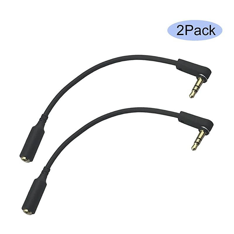 2PACK 6 inch 3Pole 35mm Male Right Angle to 35mm Female Stereo Audio Cable Headset Extension Cable Replacement for Beats Dr Dre Studio iPhoneM to F Audio Cable
