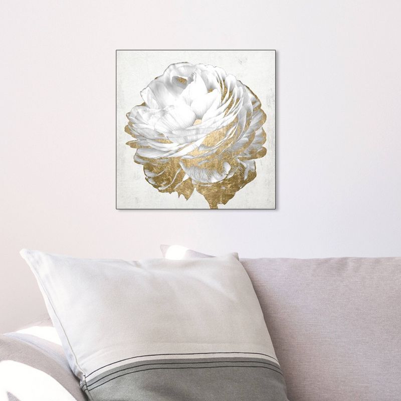 12" x 12" Gold and Light Floral White Floral and Botanical Unframed Canvas Wall Art in Gold - Oliver Gal