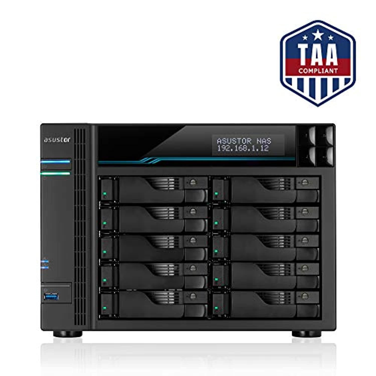 Asustor Lockerstor 10 | AS6510T | Enterprise Network Attached Storage | 2.1GHz Quad-Core, Two 10GbE Port, Two 2.5GbE Port, Two M.2 Slot for NVMe SSD Cache, 8GB RAM DDR4 (10 Bay Diskless NAS) (AS6510T)