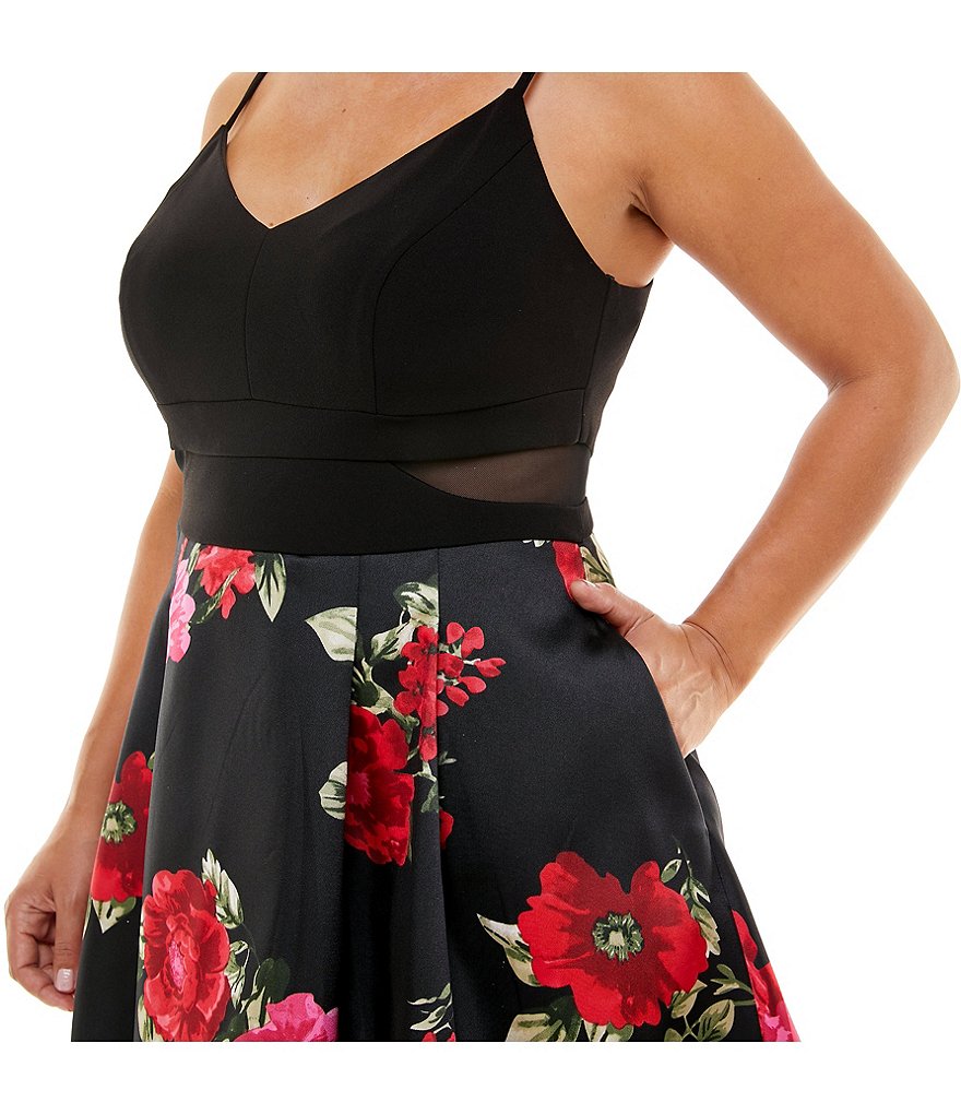 B. Darlin Plus Sleeveless Floral Skirt Fit-And-Flare Dress