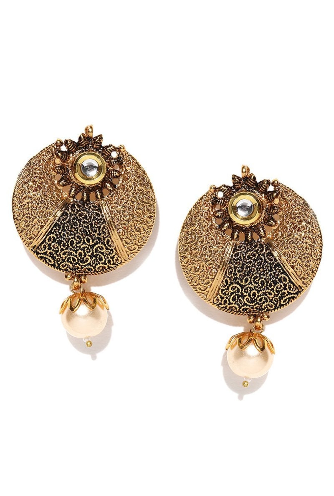 Panash Golden Copper Textured Chand Bali Earrings
