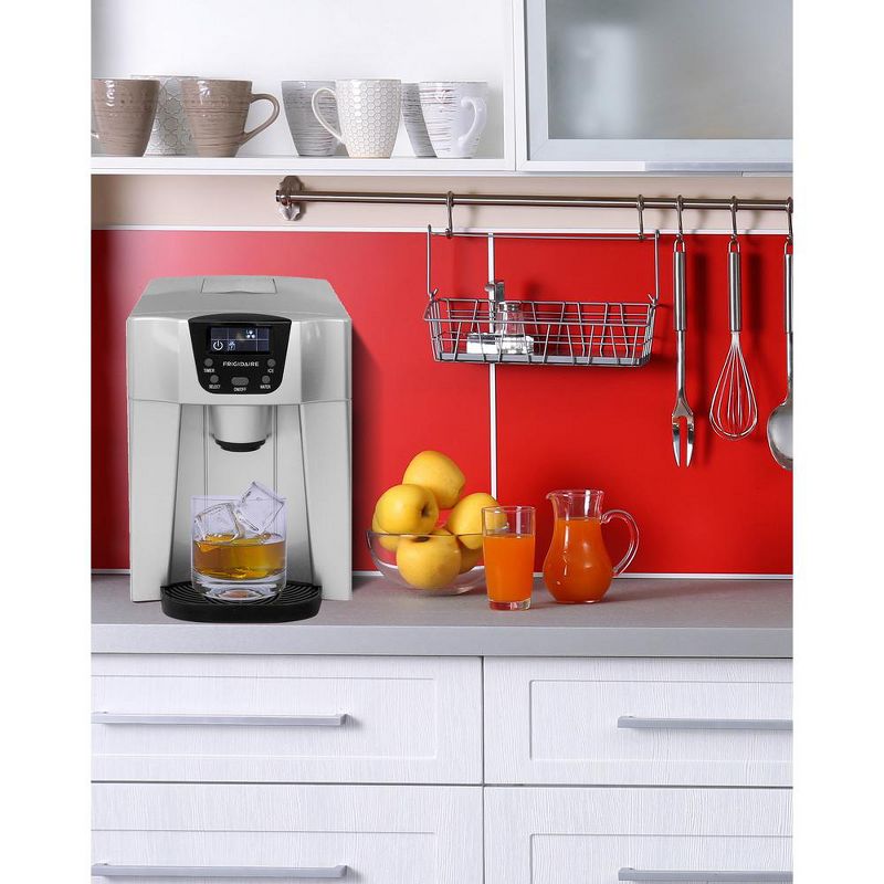 Frigidaire EFIC227 Home/Office 2 in 1 26 Pounds Countertop Compact Portable Electric Ice Cube Maker and Water Dispenser Machine, Stainless Steel