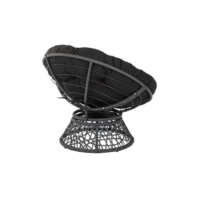 Home Furnishings Wicker Papasan Chair with 360-Degree Swivel, Grey Frame with Black Cushion