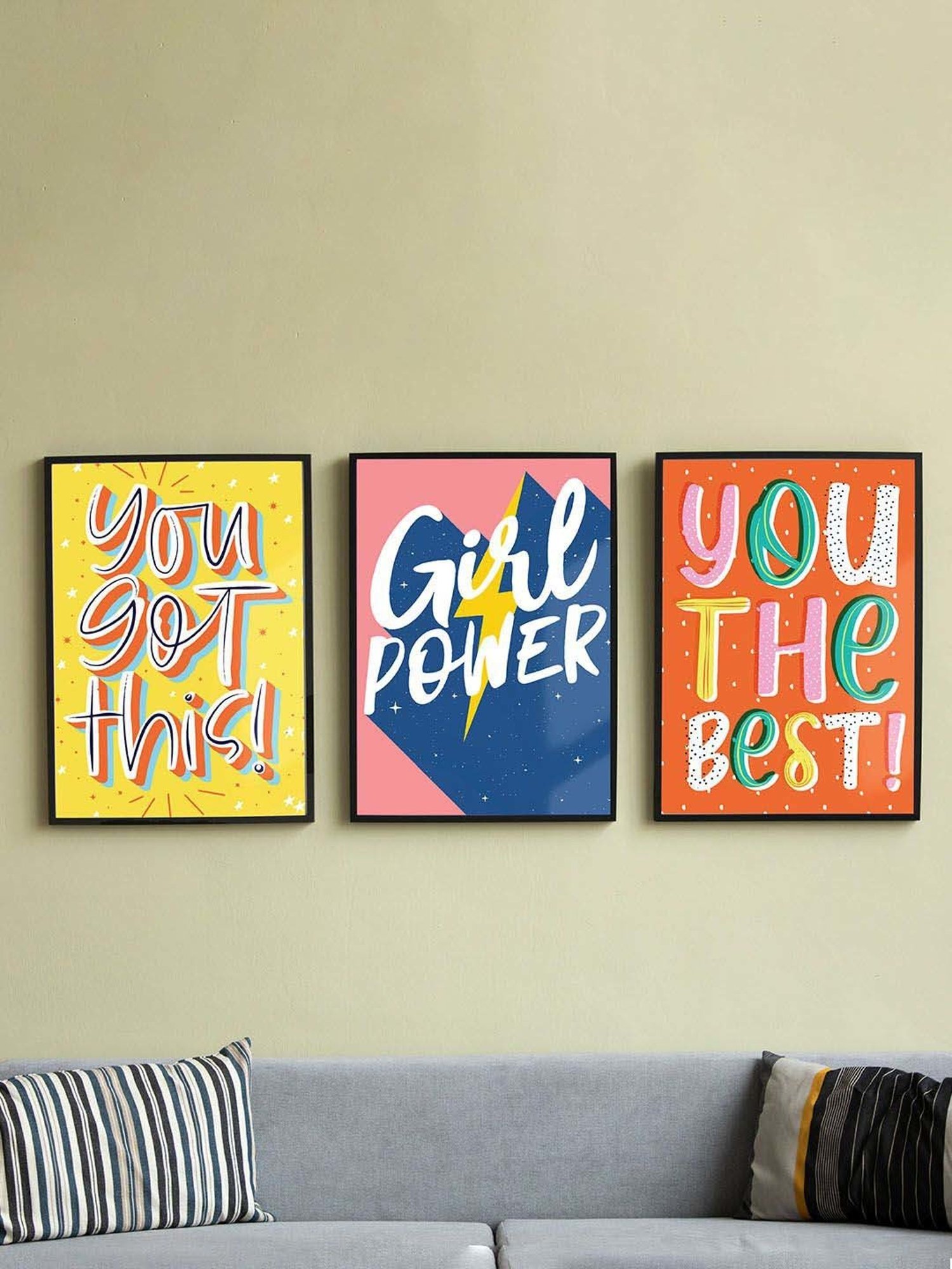 Art Street Multicolor Engineered Wood Motivational Poster For Girl Power Wall Art - Set of 3