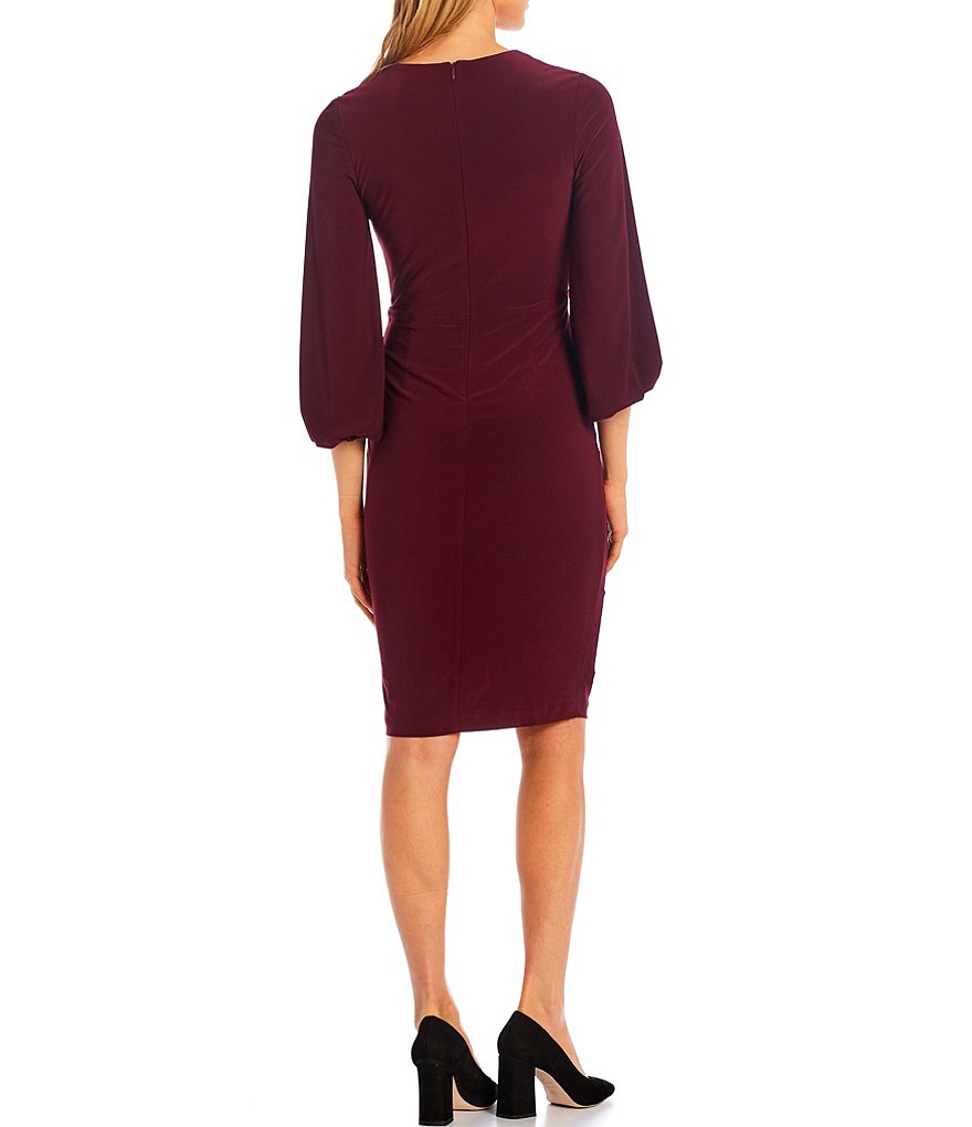 Eliza J V-Neck Long Sleeve Jersey Ruched Cascading Front Drape Wrap Dress