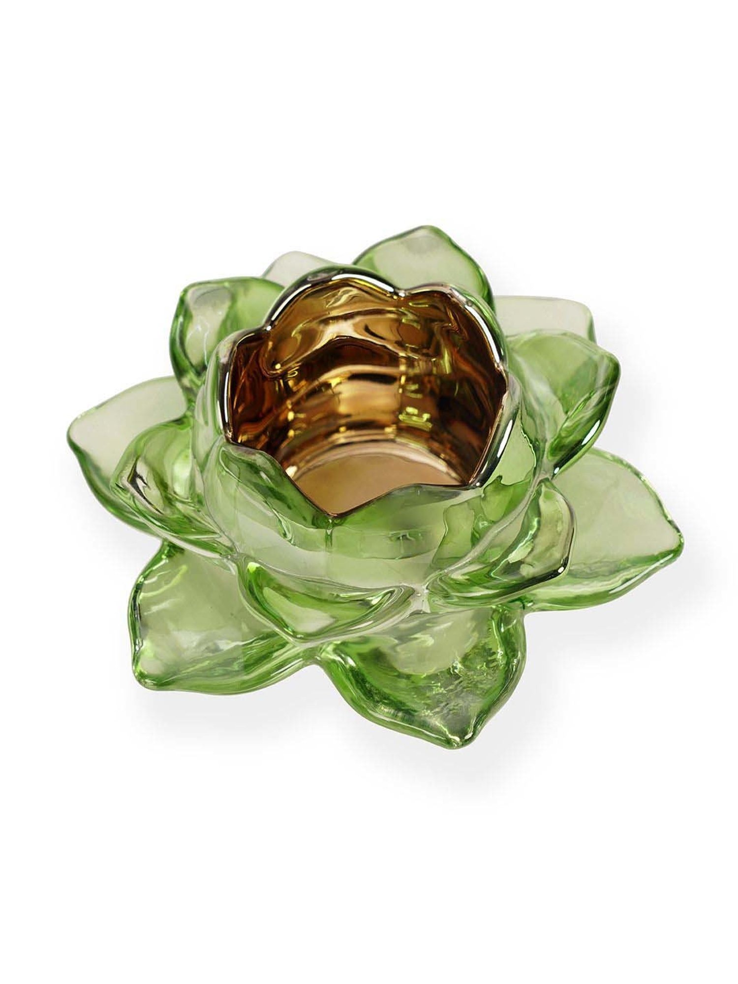 Pure Home and Living Green Glass Lotus Shaped Tealight Holder - Set of 2
