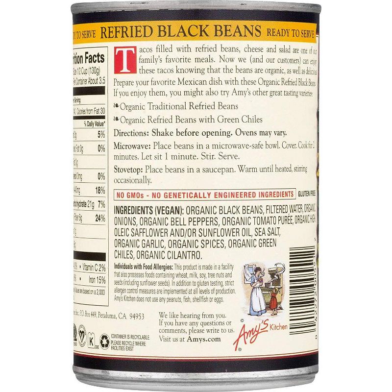 Amy's Vegetarian Organic Refried Black Beans 15.4oz