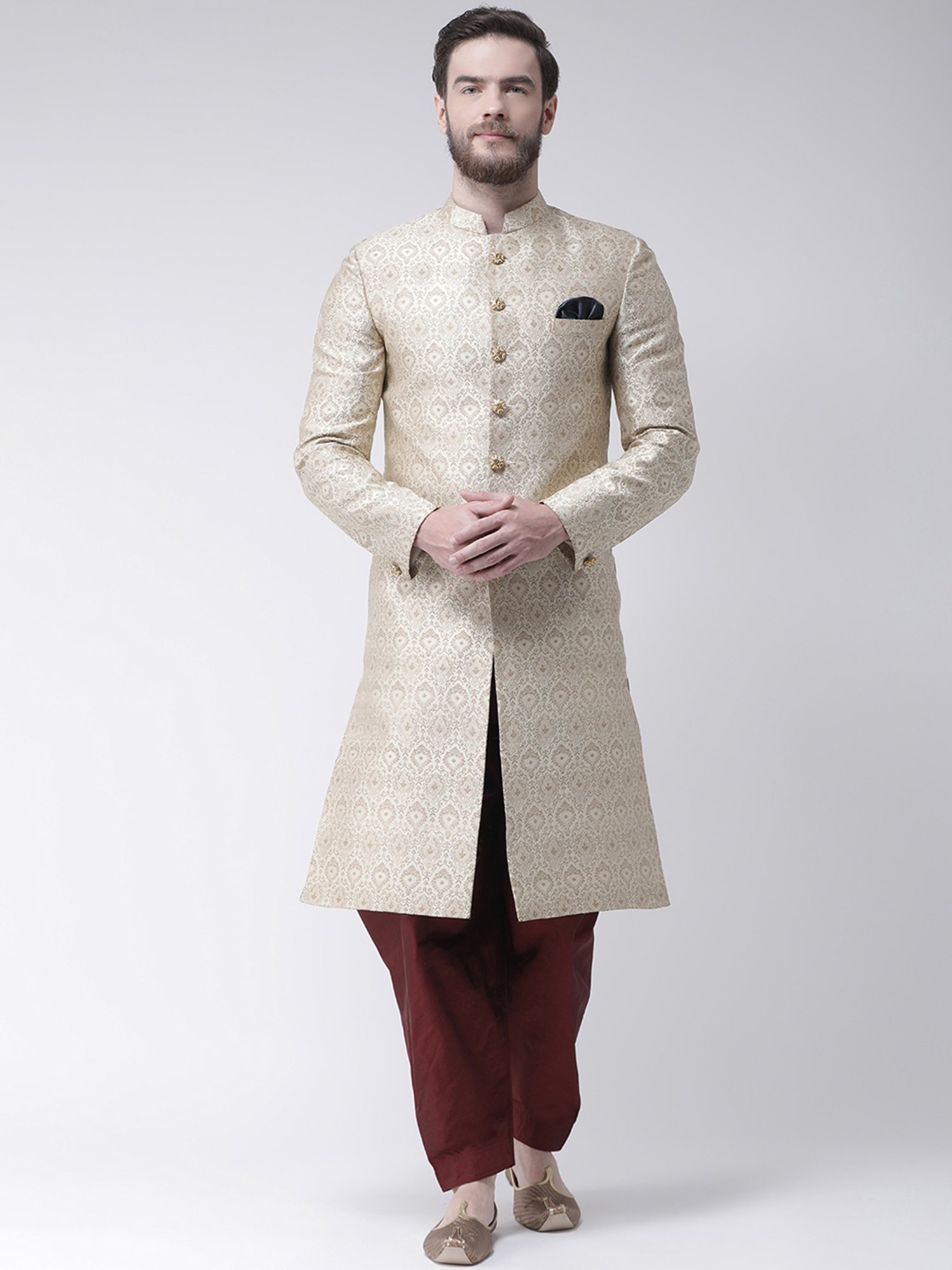 Benstoke Black & Maroon Regular Fit Sherwani Set