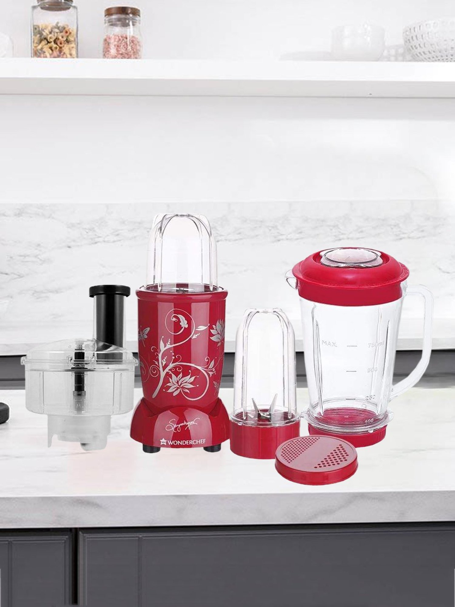 Wonderchef Nutri Blend 63153393 400W 3 Jars Juicer Mixer Grinder (Red)